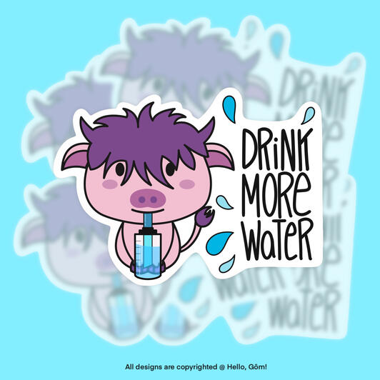 Allow your Highland Cow companion to serve as a gentle reminder: "Drink More Water" sticker.