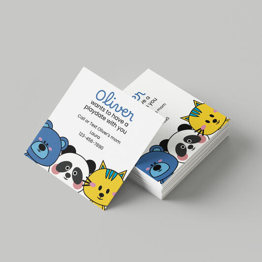 Printable Animal Friends Playdate Cards, Kid's Business Card, Contact Cards, Keep In Touch Kid's Card, Play Date Card, Digital Download