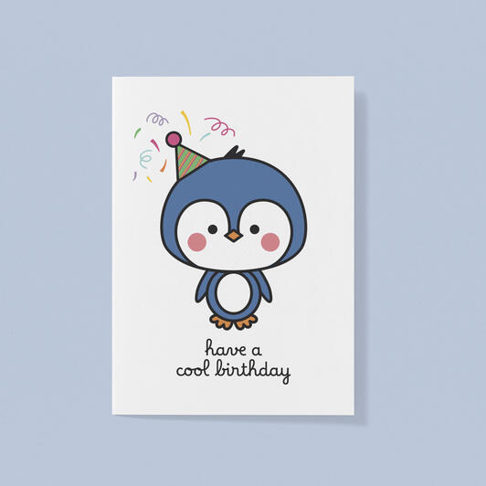 Penguin Birthday Card, Cool Birthday, Penguin Kids Card, Adorable Penguin Birthday Card